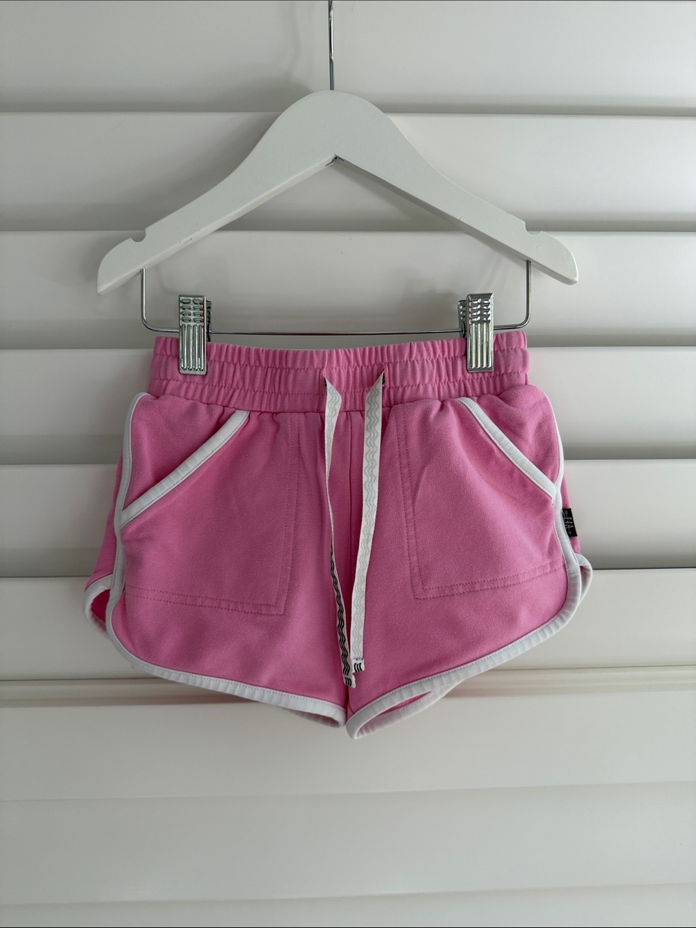Girls' Pink Drawstring Athletic Shorts with White Trim